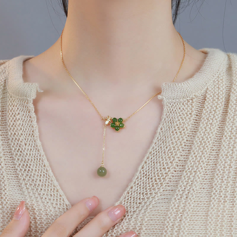 KarmaRipple's 925 Sterling Silver Hetian Cyan Jade Plum Flower Blossom Design Fortune Pendant Necklace p14