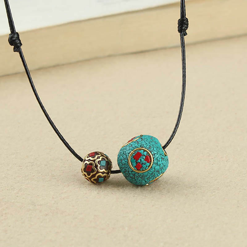 KarmaRipple's Tibetan Turquoise Double Bead Protection Strength Pendant Necklace p6