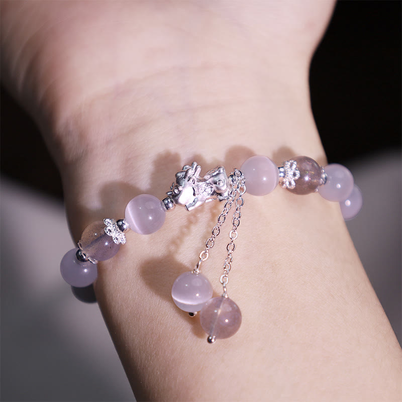 KarmaRipple's Authentic Cat's Eye Moonstone Strawberry Quartz PiXiu Support Bracelet p6