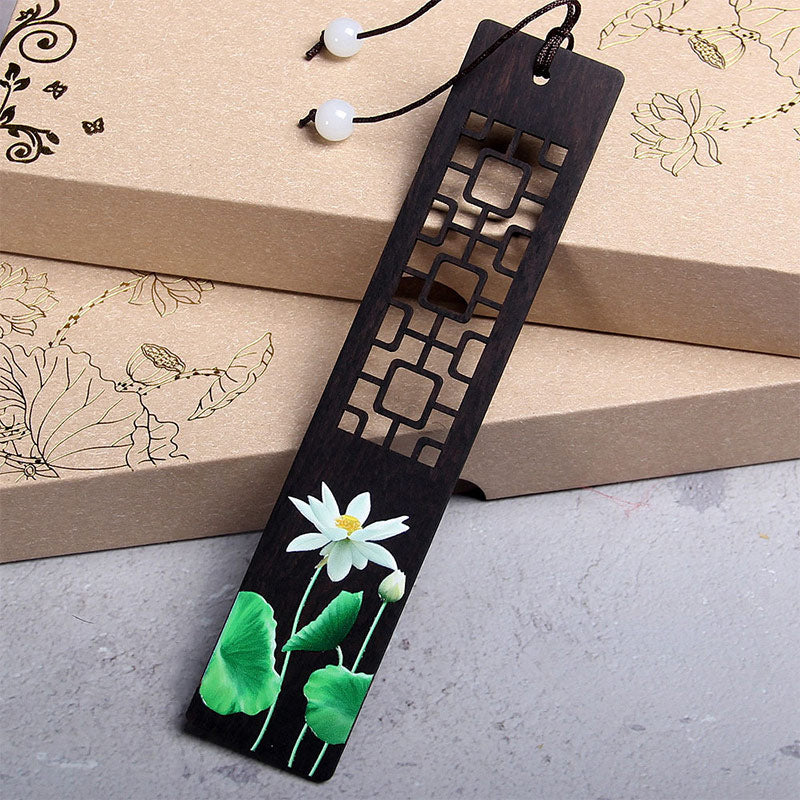 KarmaRipple's Green Lotus Bamboo Oriole Ebony Wood Bookmarks With Gift Box p2