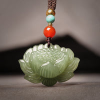 KarmaRipple's Hetian Cyan Jade Lotus Flower Success Pendant Necklace