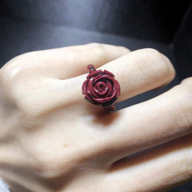 KarmaRipple's Garnet Cinnabar Fortunate Bead PiXiu Om Mani Padme Hum Rose Protection Ring p18