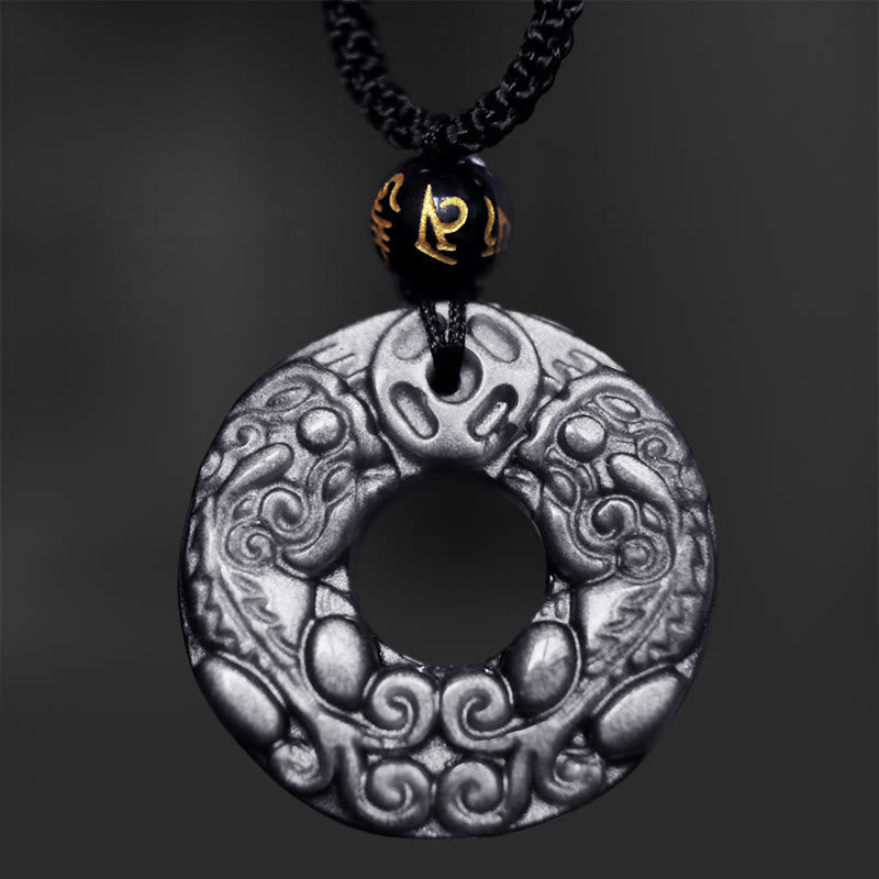 KarmaRipple's Authentic Silver Sheen Obsidian Double PiXiu Bronze Coin Peace Buckle Protection Pendant Necklace p4