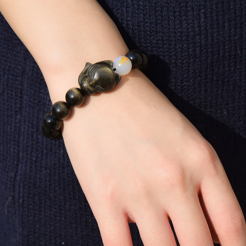KarmaRipple's Authentic Rainbow Obsidian Gold Sheen Obsidian Silver Sheen Obsidian Fox Balancing Bracelet p11