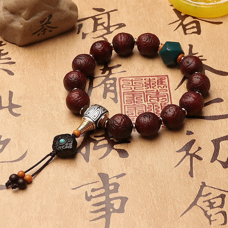 KarmaRipple's Tibetan Bodhi Seed Agate Bead Fortune Wealth Tassel Talisman Wrist Mala p5