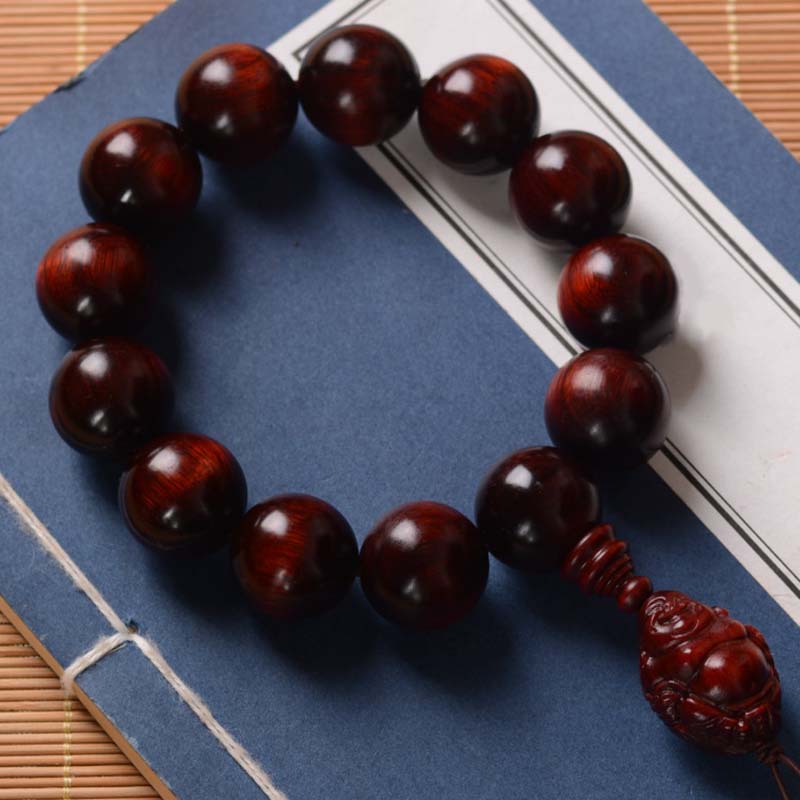 KarmaRipple's Small Leaf Red Sandalwood Laughing Buddha God of Wealth Protection Bracelet p20