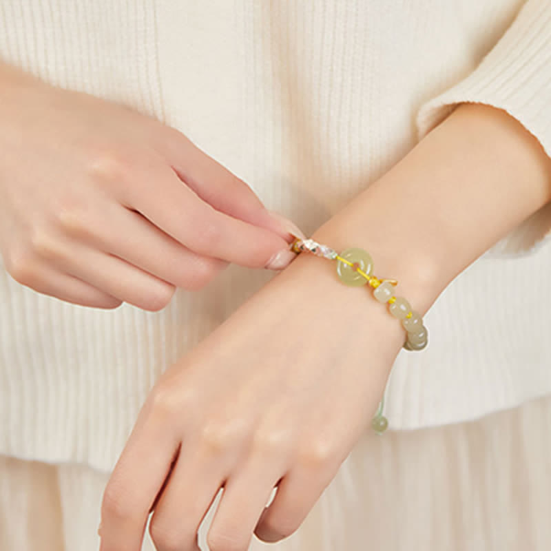 KarmaRipple's 925 Sterling Silver Hetian Jade Peace Buckle Beaded Fortune Happiness Talisman Bracelet p15