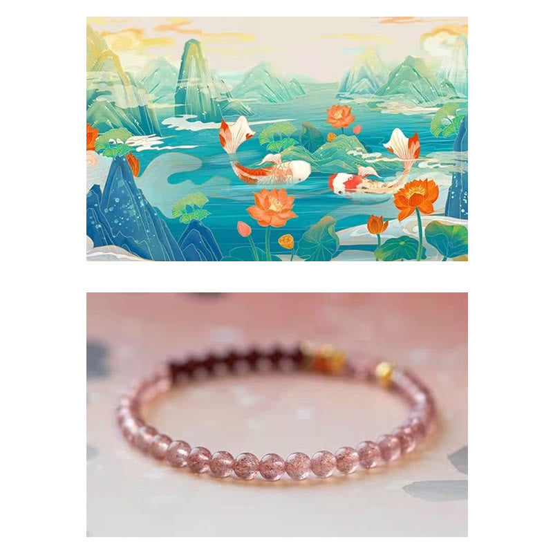 KarmaRipple's Authentic Strawberry Quartz Cinnabar Fortunate Koi Fish Balancing Bracelet p16