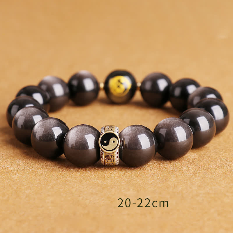 KarmaRipple's 925 Sterling Silver Black Obsidian Gold Sheen Obsidian Silver Sheen Obsidian Yin Yang Protection Bracelet p9
