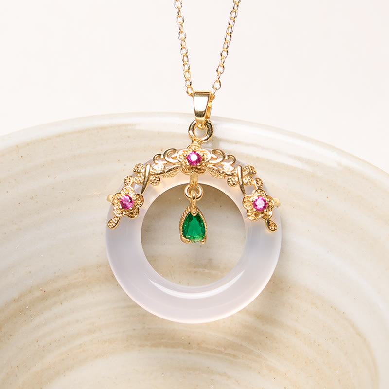 KarmaRipple's Green Chalcedony Peace Buckle Design Strength Pendant Necklace p3