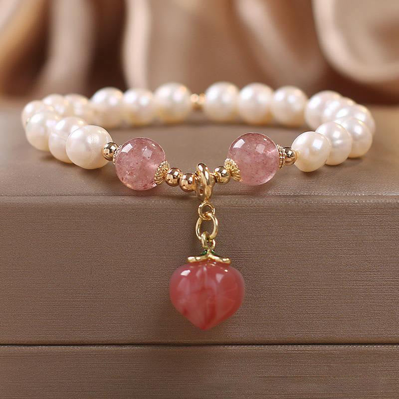 KarmaRipple's Authentic Pearl Strawberry Quartz Peach Love Heart Wisdom Talisman Bracelet p6