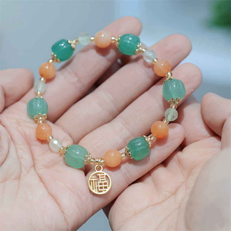 KarmaRipple's Authentic Golden Silk Jade Pumpkin Bead Fu Character Talisman Wealth Bracelet p9