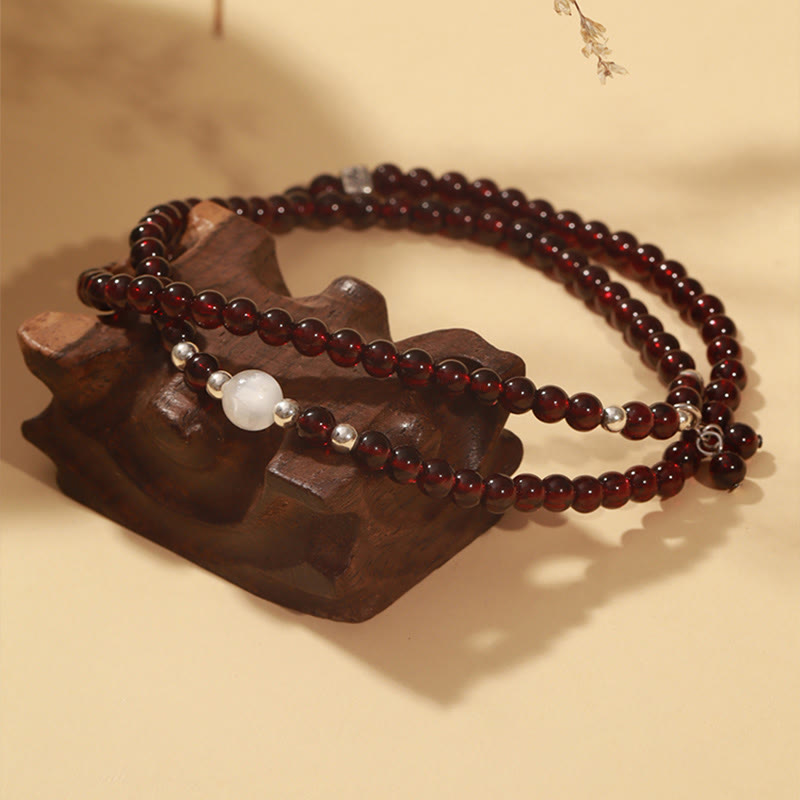 KarmaRipple's 925 Sterling Silver Authentic Garnet Cat Eye Protection Triple Wrap Bracelet p2