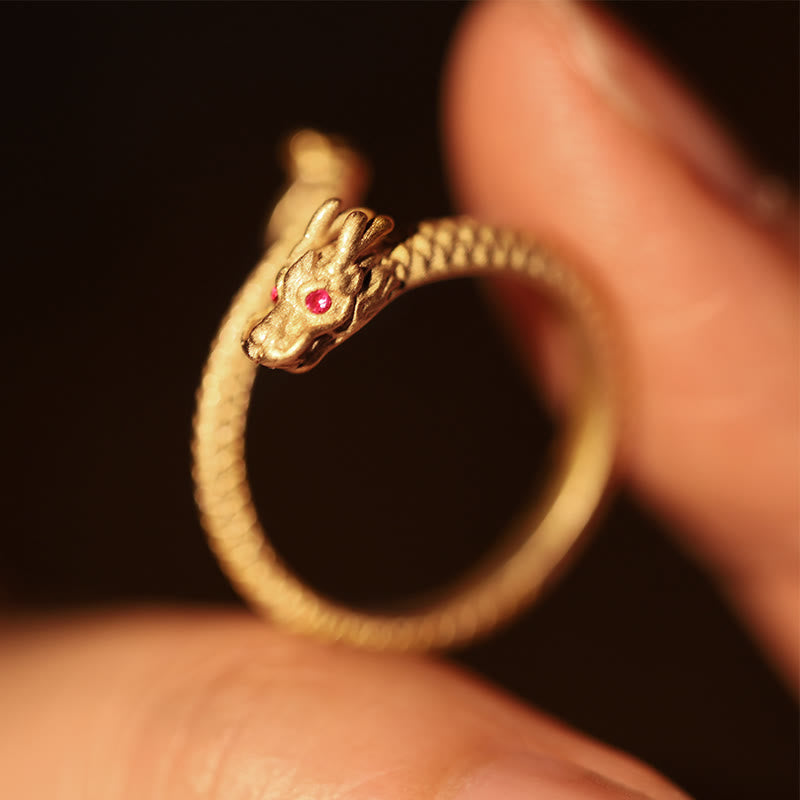 KarmaRipple's 925 Sterling Silver Vintage Year of the Dragon Fortune Protection Strength Adjustable Ring p12