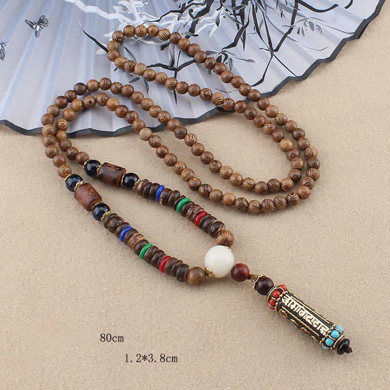 KarmaRipple's Tibetan Om Mani Padme Hum Dzi Bead Wenge Wood Pendant Necklace p7