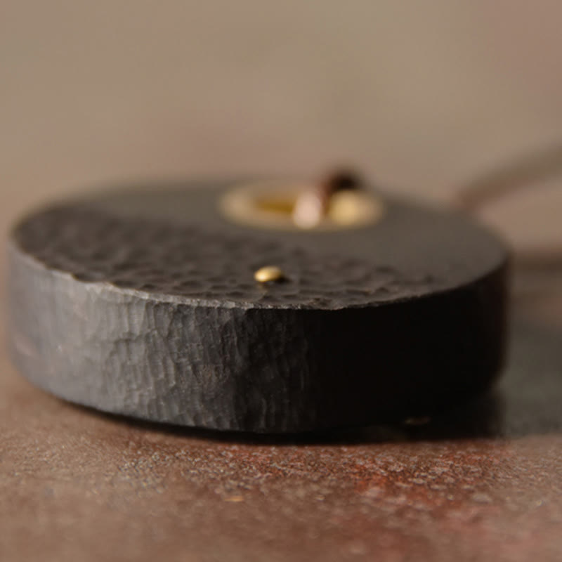 KarmaRipple's Handcrafted Round Ebony Wood Bronze Peace Pendant Necklace p7