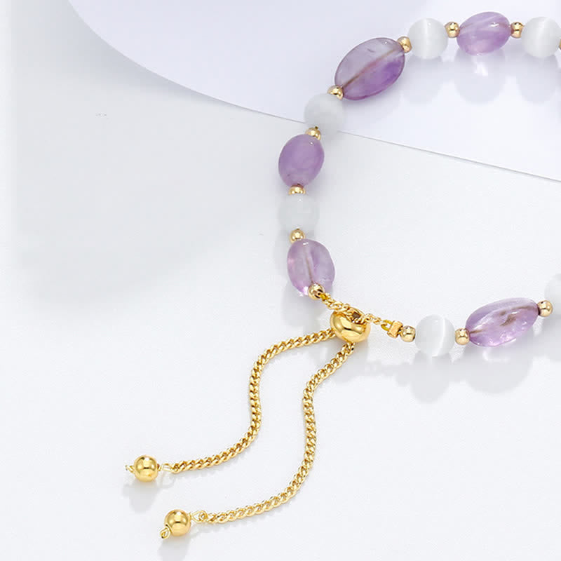 KarmaRipple's Amethyst Pink Gemstone Black Rutilated Quartz Spiritual Awareness Bracelet p6