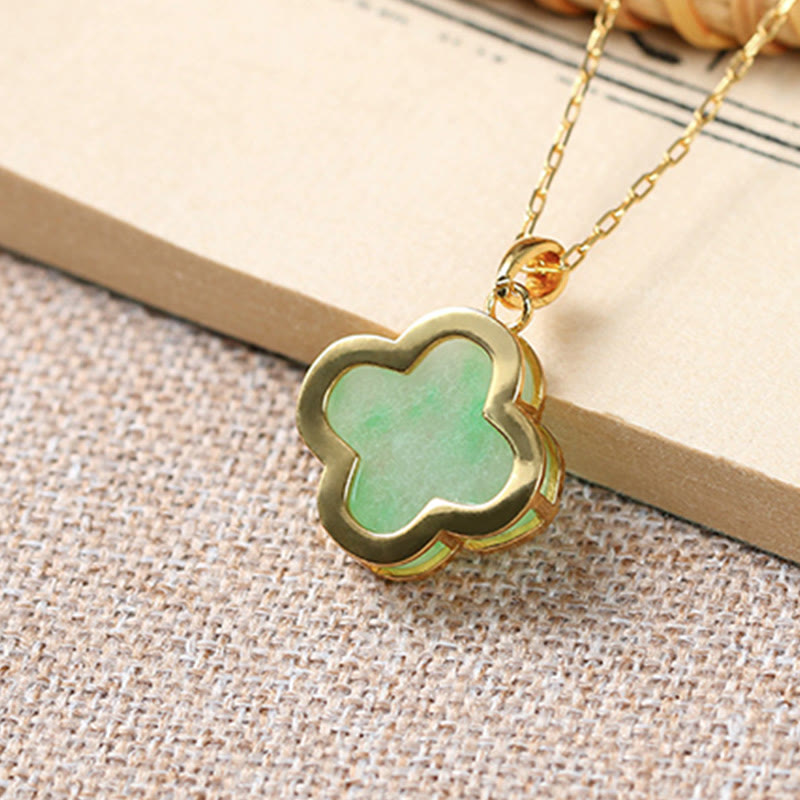 KarmaRipple's Four Leaf Clover Jade Pattern Fortune Pendant Necklace p5