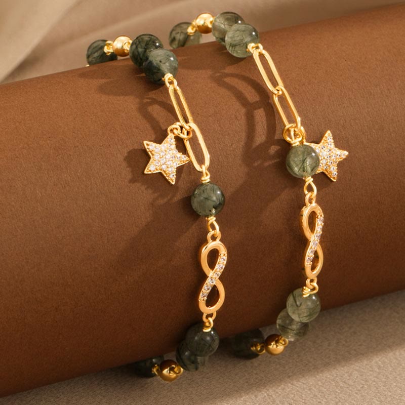 KarmaRipple's 14K Gold Green Rutilated Quartz M?bius Loop Eternal Love Star Protection Bracelet p5