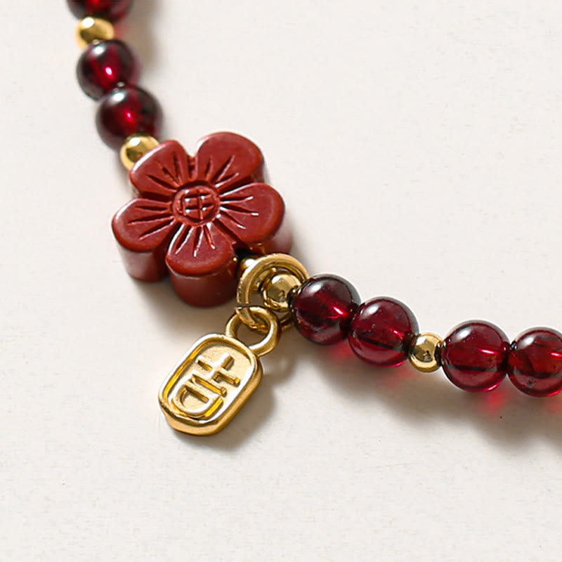 KarmaRipple's 14K Gold Authentic Garnet Cinnabar Flower Calm Bracelet p5