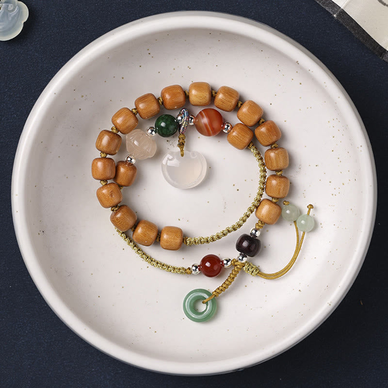 KarmaRipple's Green Sandalwood Chalcedony Peace Buckle Talisman Soothing Double Wrap Bracelet p6