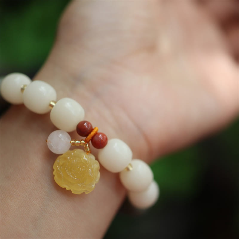 KarmaRipple's Gradient Bodhi Seed Amber Lotus Peace Bracelet p4