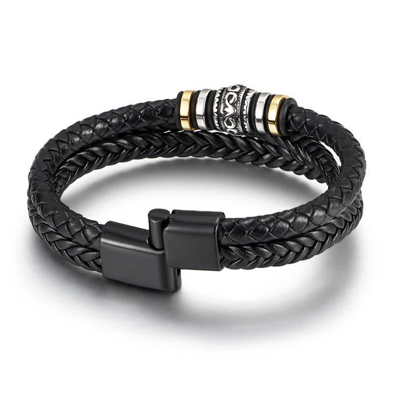 KarmaRipple's Leather Layered Titanium Steel Balance Woven Bracelet p3