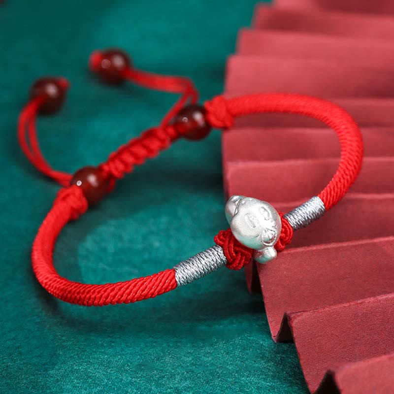 KarmaRipple's 999 Sterling Silver Chinese Zodiac Fortune Strength Red String Bracelet p6