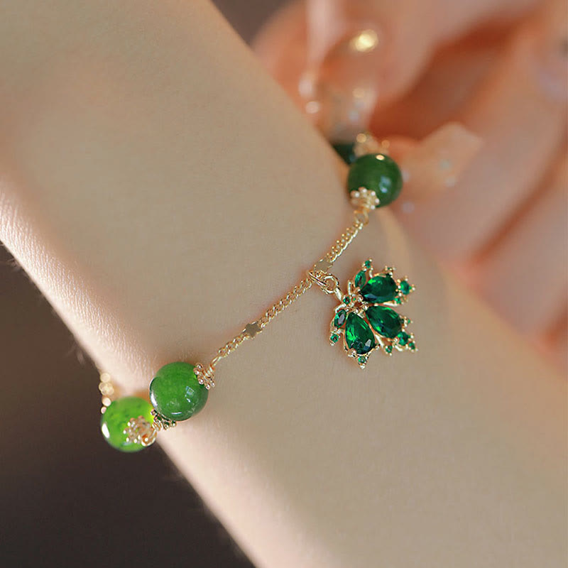 KarmaRipple's 14k Gold Plated Green Chalcedony Maple Leaf Courage Strength Bracelet p5