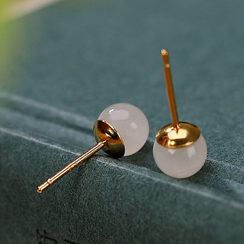 KarmaRipple's 925 Sterling Silver Round Ivory Jade Blessing Stud Earrings p8