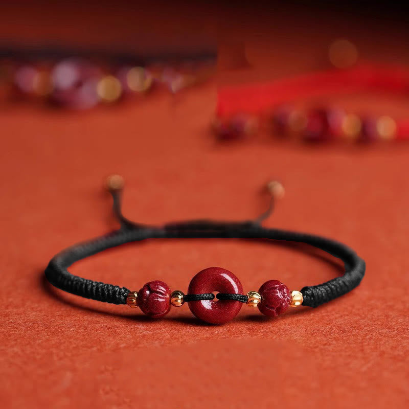 KarmaRipple's Handmade Cinnabar Peace Buckle Lotus Calm Blessing Woven Rope Bracelet p3