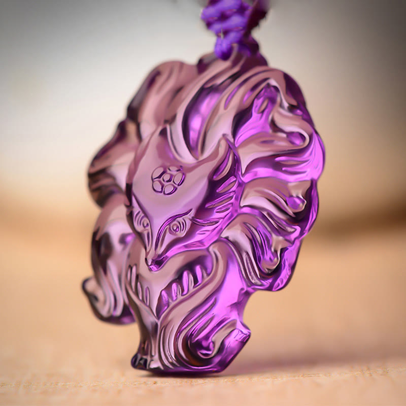 KarmaRipple's Authentic Amethyst Ivory Gemstone Citrine Nine Tailed Fox Fortune Pendant Necklace p8