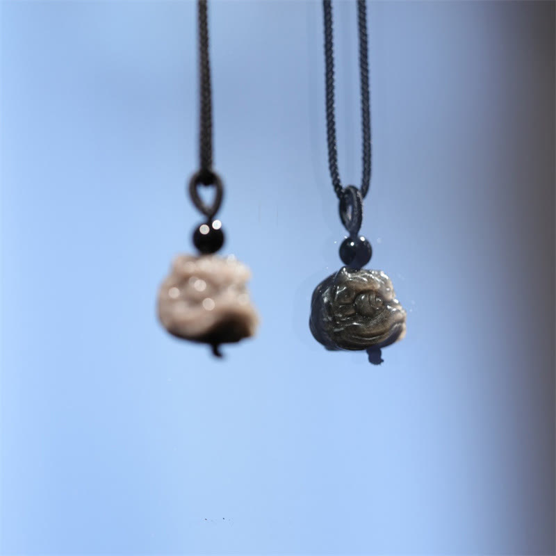 KarmaRipple's Authentic Silver Sheen Obsidian Dancing Lion Protection Pendant Necklace p11