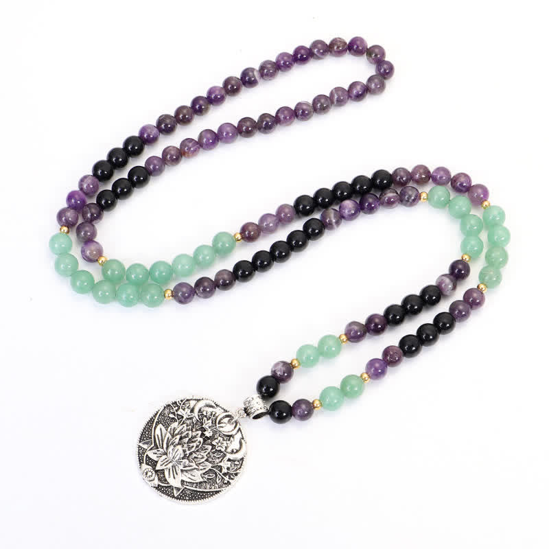 KarmaRipple's 108 Mala Beadwork Amethyst Green Aventurine Lotus Meditation Bracelet p7