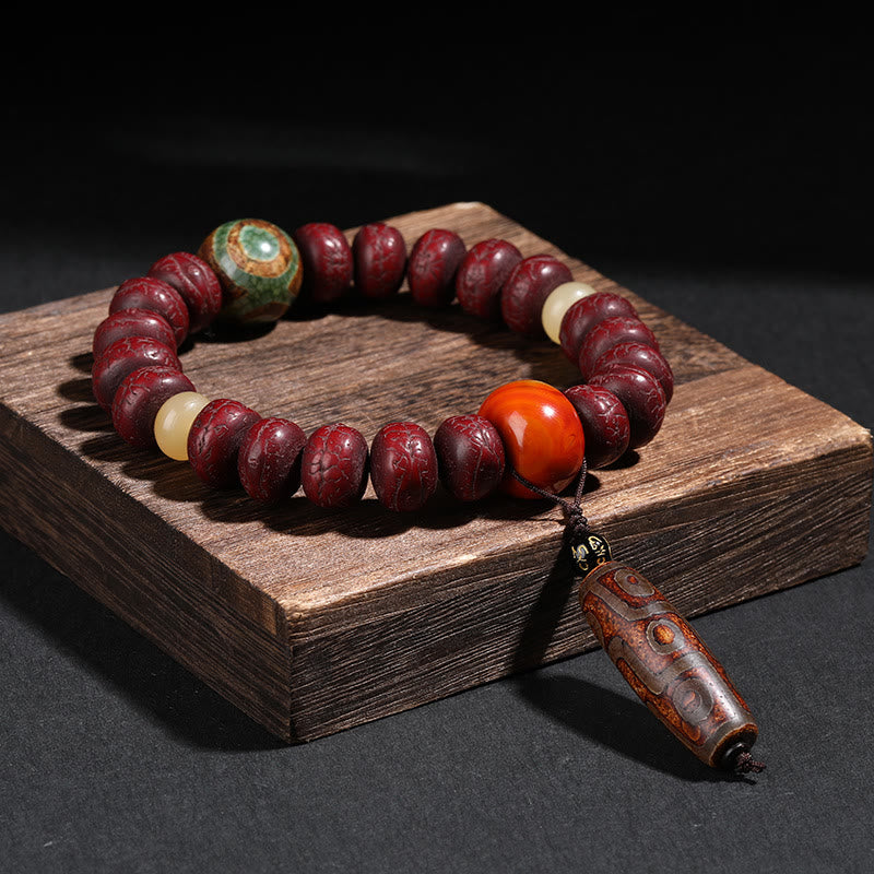 KarmaRipple's Tibet Bodhi Seed Dzi Bead Dancing Lion Fortune Bracelet Wrist Mala p12