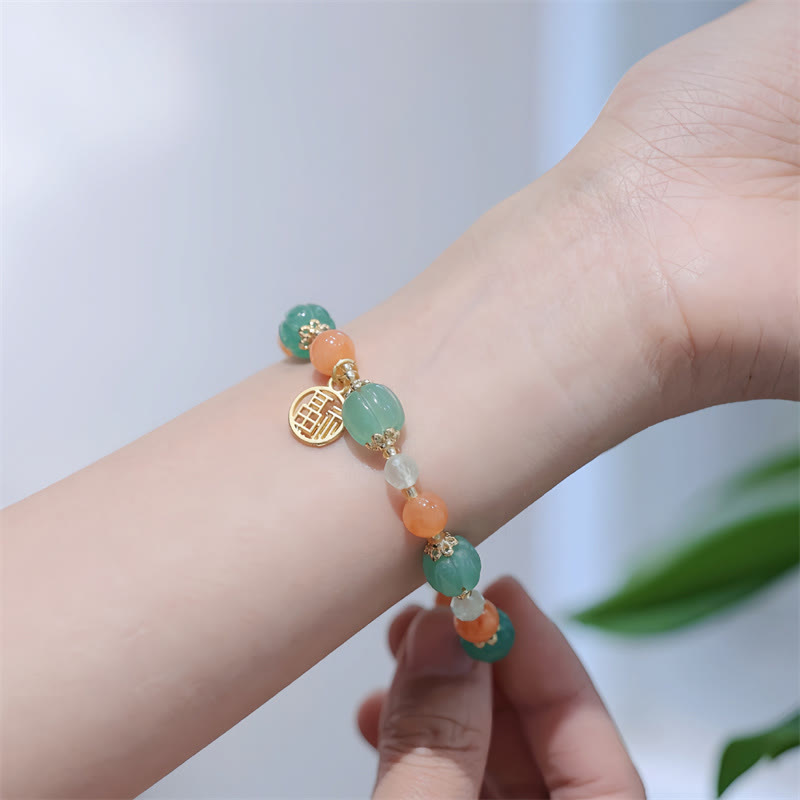 KarmaRipple's Authentic Golden Silk Jade Pumpkin Bead Fu Character Talisman Wealth Bracelet p4