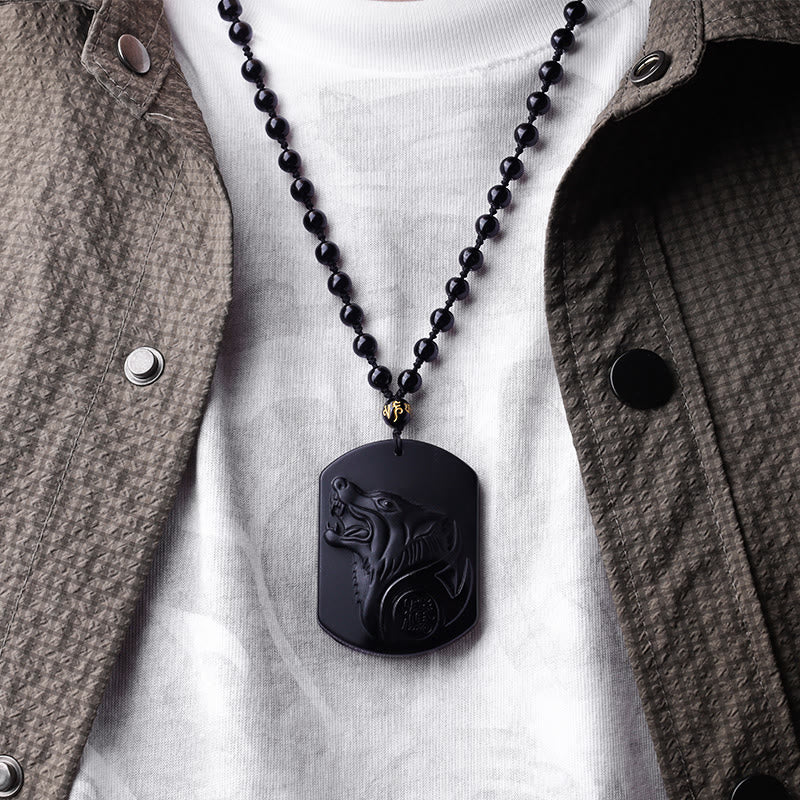 KarmaRipple's Black Obsidian Stone Wolf Purification Necklace Pendant p5