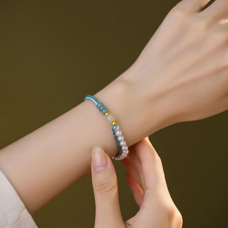 KarmaRipple's 925 Sterling Silver Hetian Jade Woven Rope Pearl Abundance Bracelet p6