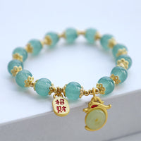 KarmaRipple's Year of the Dragon Red Agate Green Aventurine Peace Buckle Fu Character Fortunate Fortune Bracelet