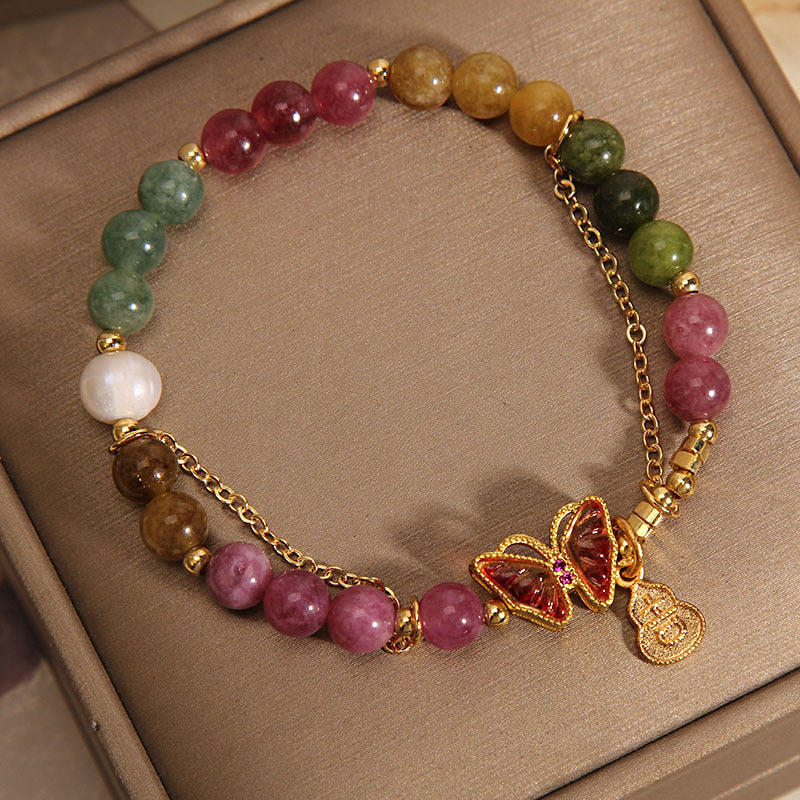 KarmaRipple's Authentic Colorful Tourmaline Butterfly Auspicious Character Gourd Talisman Positive Bracelet p2