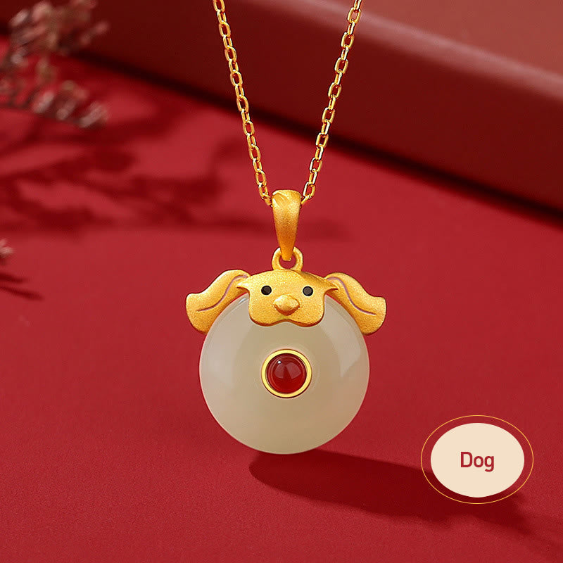 KarmaRipple's 925 Sterling Silver Hetian Jade Chinese Zodiac Year of the Dragon Red Agate Fortune Protection Pendant Necklace ( p11