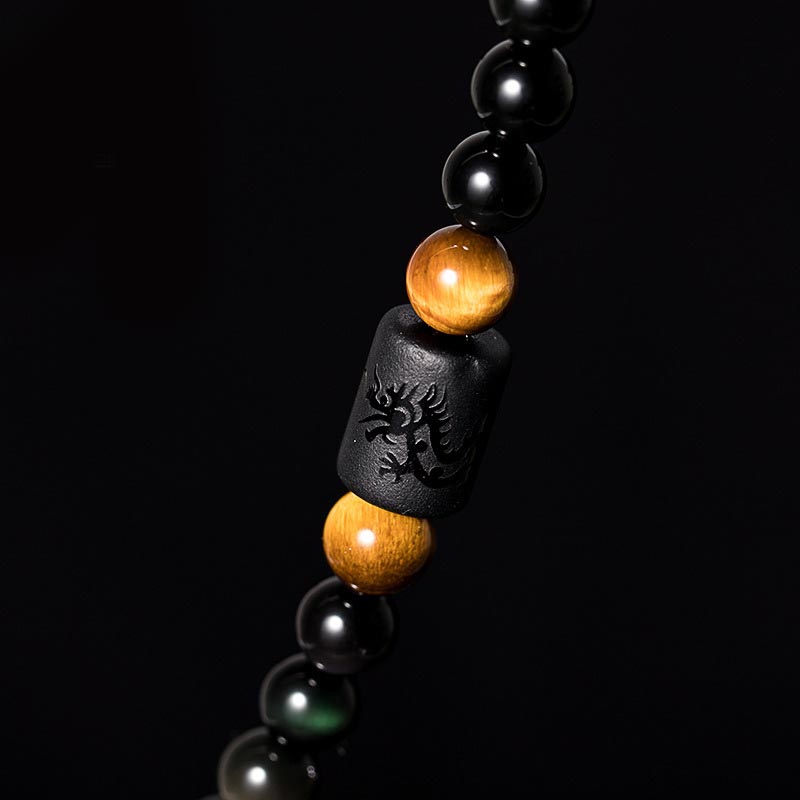 KarmaRipple's Authentic Black Obsidian Rainbow Obsidian Gourd Blessing Bracelet Mala p9