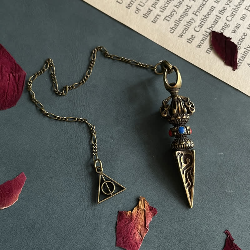 KarmaRipple's Pentagram Eye of God Feather Hamsa Bronze Balancing Pendant Necklace Pendulum p2