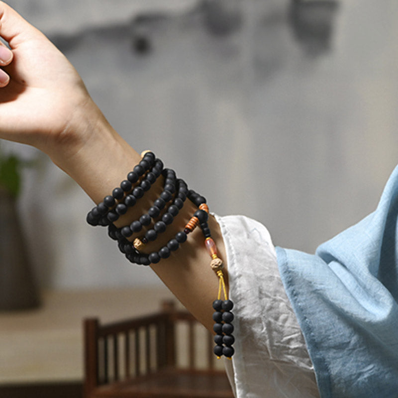 KarmaRipple's Tibetan Mala Cypress Bodhi Seed Red Agate Balancing Bracelet p7