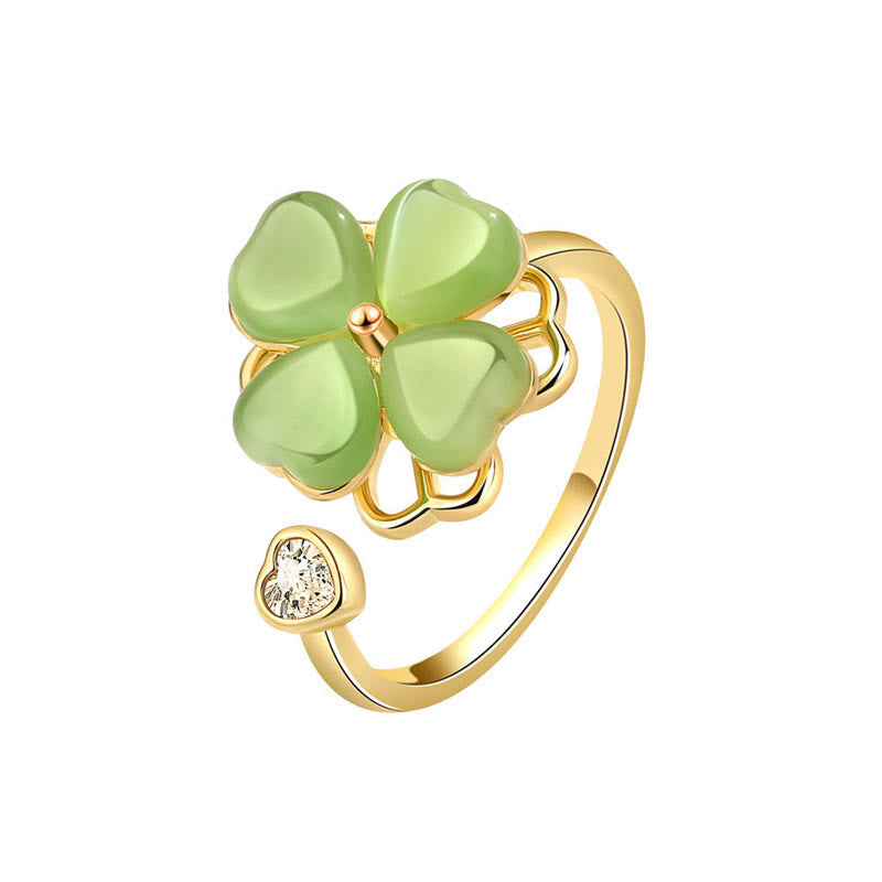 KarmaRipple's Cat's Eye Four Leaf Clover Zircon Love Rotatable Ring p1