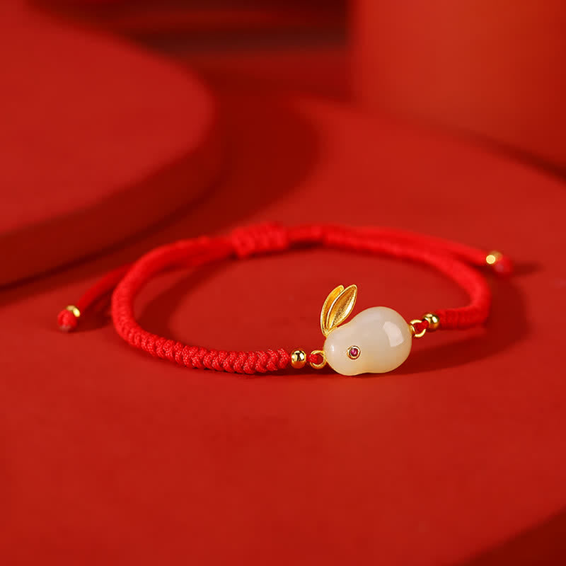 KarmaRipple's 925 Sterling Silver Year of the Rabbit Hetian Ivory Jade Fortune Red String Protection Bracelet p6