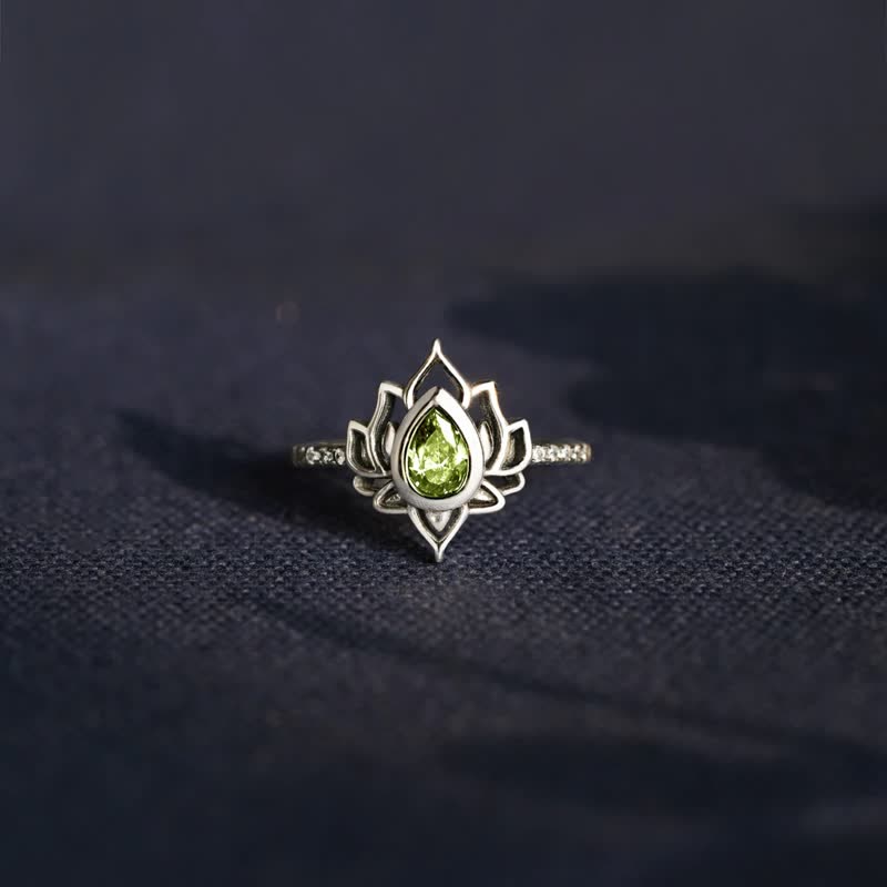 KarmaRipple's Sterling Silver Lotus Zircon Blessing Protection Ring p16