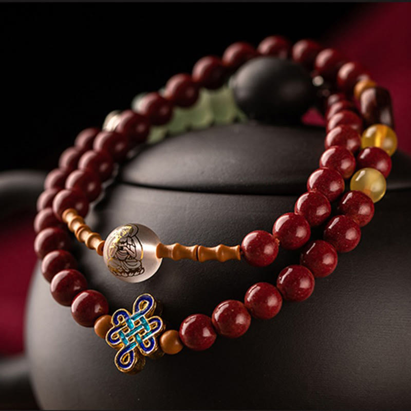 KarmaRipple's Chinese Zodiac Natal Buddha Red Agate Small Leaf Red Sandalwood Cinnabar Amulet Blessing Double Wrap Bracelet p12