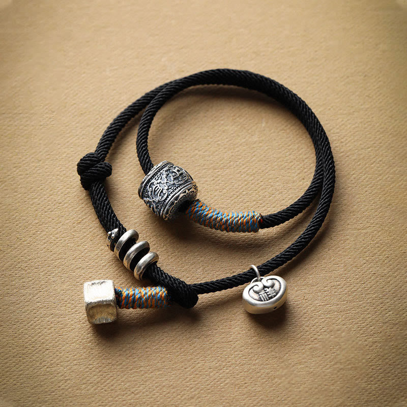 KarmaRipple's Handmade Tibetan Om Mani Padme Hum Carved Auspicious Amulet Double Wrap Rope Bracelet p2