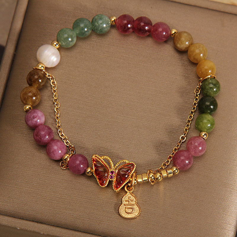 KarmaRipple's Authentic Colorful Tourmaline Butterfly Auspicious Character Gourd Talisman Positive Bracelet p3